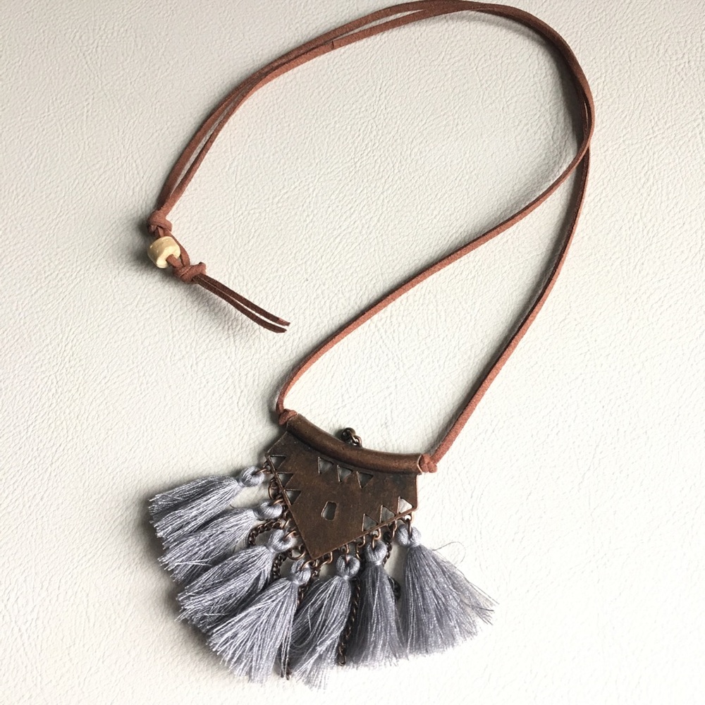 Boho tassel necklace with leather string